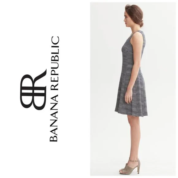 BANANA REPUBLIC Striped Fit & Flare Retro Dress - Picture 1 of 12